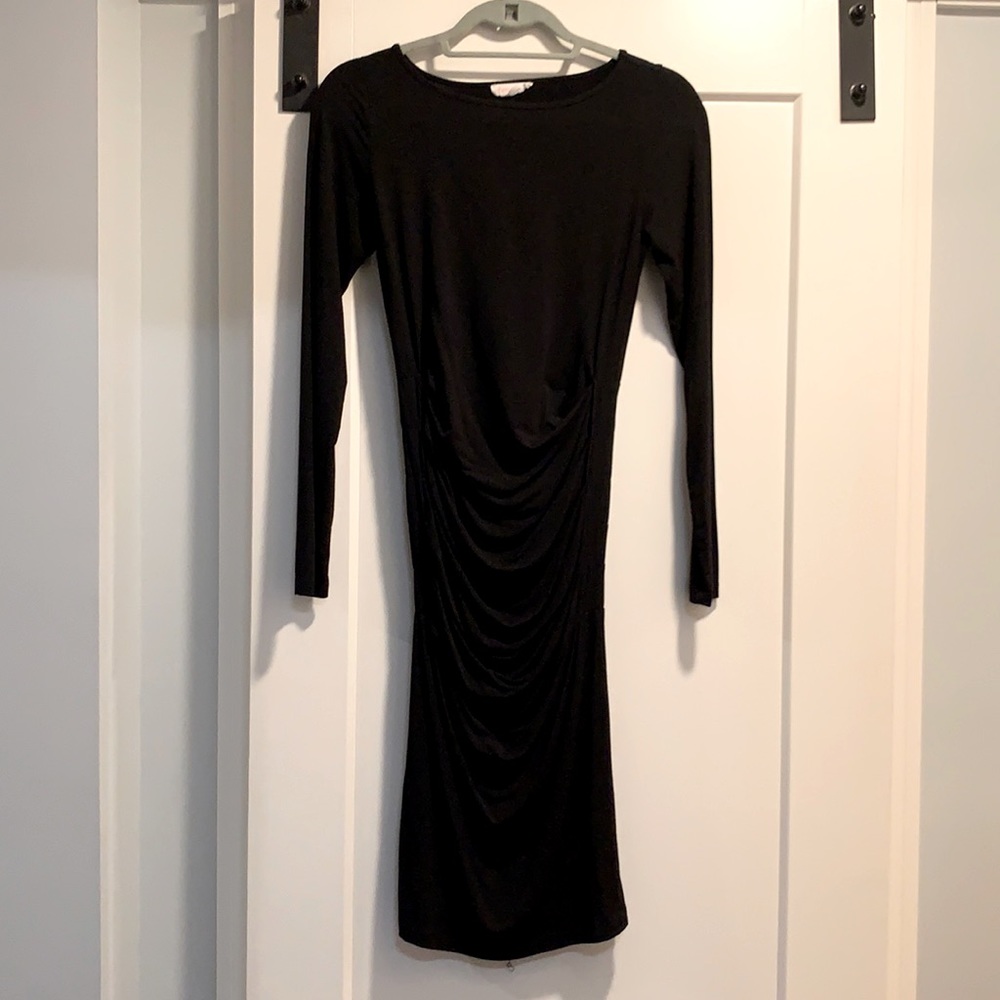 Ingrid & Isabel Long Sleeve Rouched Maternity Dress, Black Jersey, size XS
